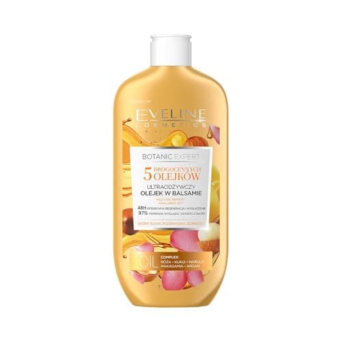 Image of Eveline Cosmetics Botanic Expert Ultra-Nourishing Body Oil Balm with Rose, Macadamia, Argan, Marula & Kukui Oils - PRO BOTANIC OIL Booster™ for Hydrated & Radiant Skin - 350 ml