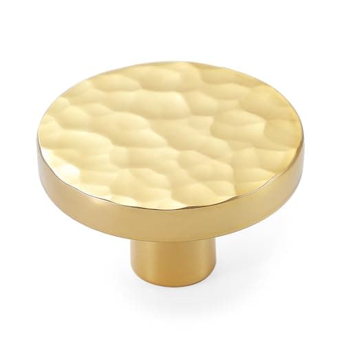 Image of KOPPALIVE 2-Pack Modern Gold Cabinet Knobs, Hammered Solid Brass Drawer Knobs, Round Dresser Drawer Pulls and Handles, Kitchen Cabinet Hardware, Diameter 1-3/16 Inch