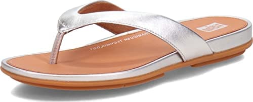 Image of Fitflop Women's Gracie Leather Flip-Flops, Silver, 5