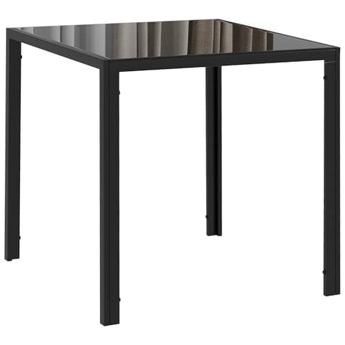 Image of HOMCOM 75cm Dining Table, Square 4 Seater Kitchen Table with Tempered Glass Top and Metal Legs for Dining Room, Living Room (Chairs Not Included), Black