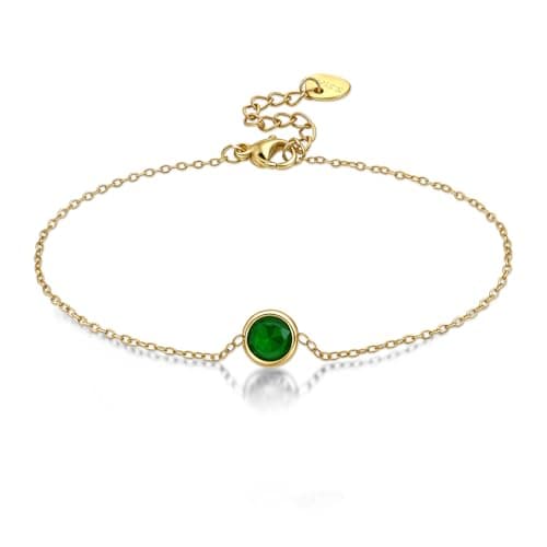 Image of Weviway 14K Gold Plated Emerald Tennis Birthstone Bracelets for Women - Dainty Simple Charm Green Gemstone Bracelet, Stackable Friendship Jewellery Gifts