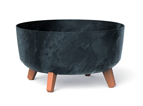 Image of XXL Large Round Low Modern Look Planter Flower Plant Pot Indoor Outdoor Garden Decor Wooden Look Legs (Anthracite)