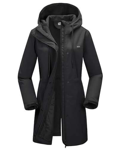 Image of 33,000ft Women’s Softshell Jacket with Hood Waterproof Ladies Functional Jacket Fleece Lined Windbreaker Breathable Raincoat Hooded Long Coats for Cycling Hiking Outdoor Black S