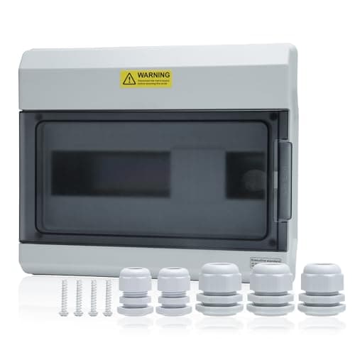Image of KERWINN 12 Way Distribution Protection Box,ABS/PC Alloy Plastic Transparent Cover Circuit Breaker Box IP66 Waterproof Distribution Box with DIN Rail and Waterproof Connector, White, 12WAY-BOX