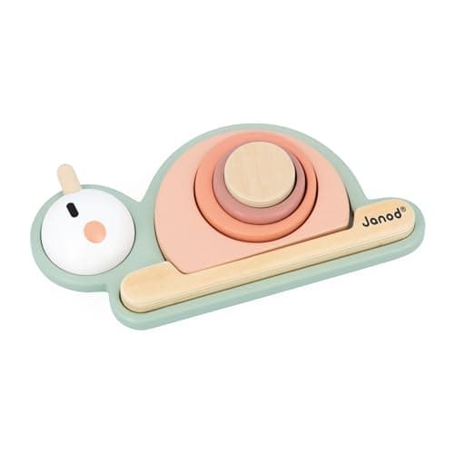 Image of Janod - Sweet Cocoon Stackable Sensory Snail - 6x FSC Wood Stackable Pieces - 4 Sensory Blocks - Early-Learning Game - Develops Fine Motor Skills & Touch - 12 Months +, J04052