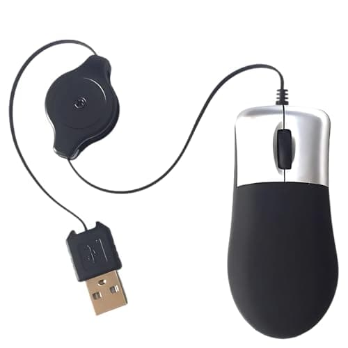 Image of 1PCS Retractable Cable Wired USB Optical Mouse, Ergonomic Mini Travel Mouse with 80CM Cord, Wide Compatible for Windows/Mac/ThinkPad/HP/Dell/Lenovo/Sony/Asus/Acer (Black & Silver)