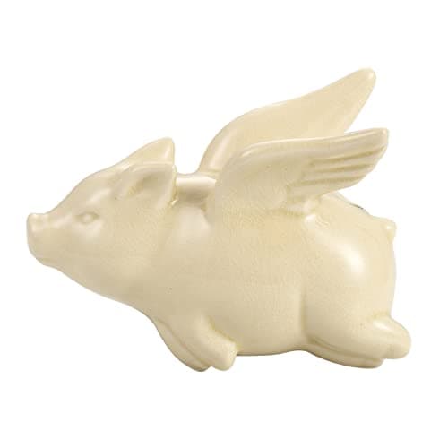 Image of DECRZPB Ceramic Beige Flying Pig Handcrafted Sculpture Wall Hanging 3D Wall Art Home Decor Office Ornament