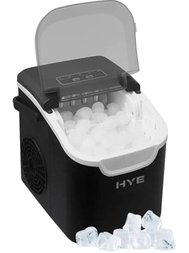 Image of HYE Ice Maker - Ice Cube Maker, 0.8L Tank, Produces 8 Cubes In 6-13 Minutes, Smart LED Indicators & Auto Functions, Black, Ideal For Homes, Bars, Offices & Restaurants - IM12KB27