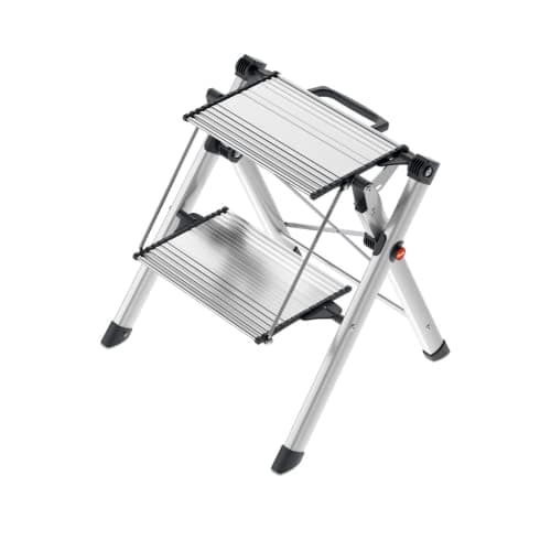 Image of Hailo 4310-100 Aluminium Mini Comfort Folding Steps-2 Large Aluminium Treads