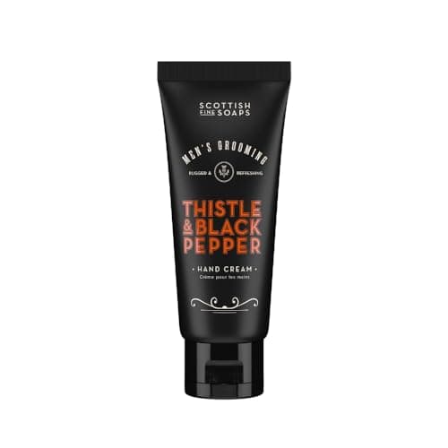 Image of Scottish Fine Soaps Men's Grooming Thistle & Black Pepper Hand Cream 100ml – Compact Shea Butter Hand Cream for Men with Spicy Black Pepper Scent