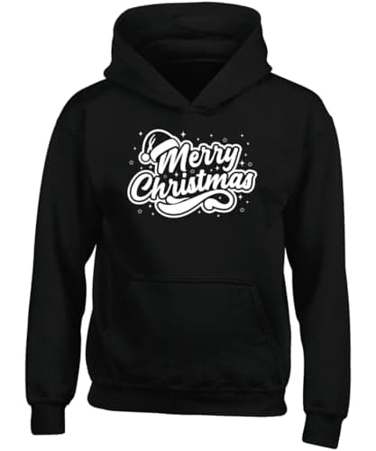 Image of Hippowarehouse Merry Christmas graphic santa hat kids children's unisex Hoodie hooded top kids children's unisex Hoodie hooded top 9-11 years Black