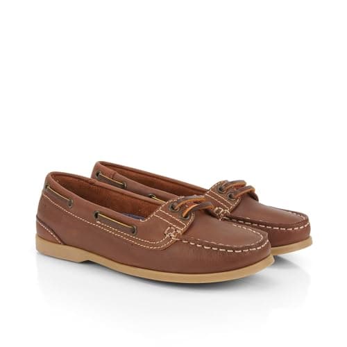 Image of Catesby Pixie Premium Leather Boat Shoes Women Breathable Lightweight Deck Shoes Ladies Summer Shoes, Brown, UK 8