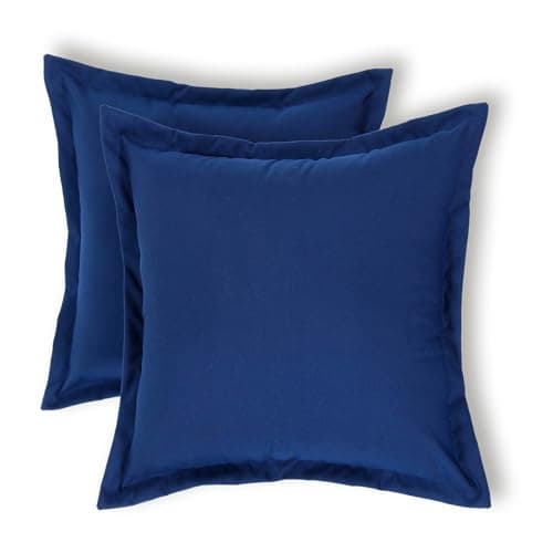 Image of HOMESCAPES Set of 2 Outdoor Cushions Waterproof, Plain Navy Blue Filled Garden Furniture Cushion, Hypoallergenic, Polyester Decorative Pillows for Indoor & Outdoor Patio, Benches & Sofa - 45 x45cm