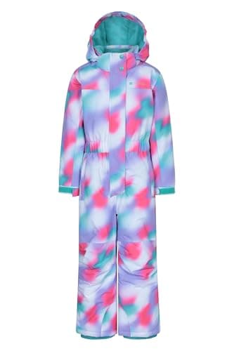 Image of Mountain Warehouse Cloud Kids Snowsuit - Waterproof, Adjustable, One Piece Jumpsuit with Taped Seams & Fleece Lining, Girls & Boys - Winter, Ski & Rain Bright Pink (Printed) Kids Size 5-6 Years