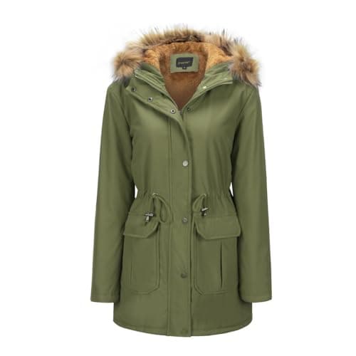 Image of YFFUSHI Women Warm Faux Fur Hooded Jacket Long Sleeves Fleece Lined Winter Coat Winter Parka Outerwear,Green,XXL