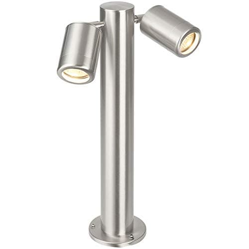 Image of 450mm IP65 Twin Outdoor Lamp Post Bollard Light – 2X GU10 Bulb Required (7W MAX) – Marine Grade Stainless Steel & Clear Glass – Dimmable Adjustable Tilting Head– Garden/Driveway Pathway Lighting