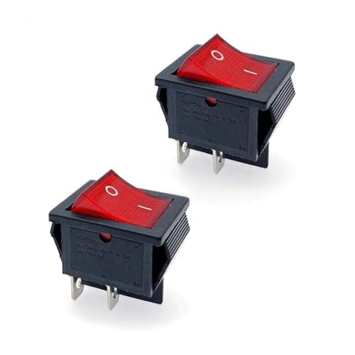 Image of JZK 2-Position Red ON/OFF Rocker Switch 16A 250V/20A 125V AC - 4-Terminal DPST Power Button With Rectangle Design