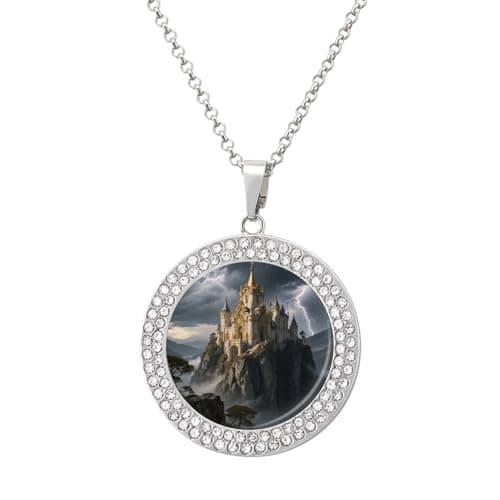 Image of FodPand Stormy Castle Peak Pendant Necklace Diamond Jewelry Round Womens Necklaces Fashion Jewelry Accessories Birthday Gifts for Women, One size, Zinc, Diamond