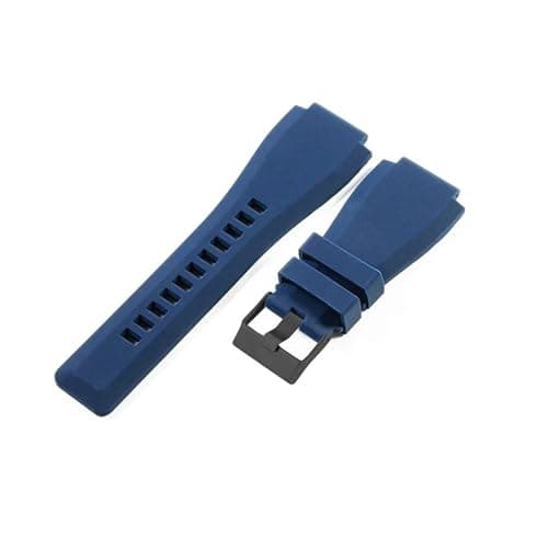 Image of MMXWYKO Compatible With Bell Ross BR01 BR03 Black Square Watch Aviation Series Convex Interface Waterproof Silicone Strap 24mm(Blue-BK-K3,24mm)