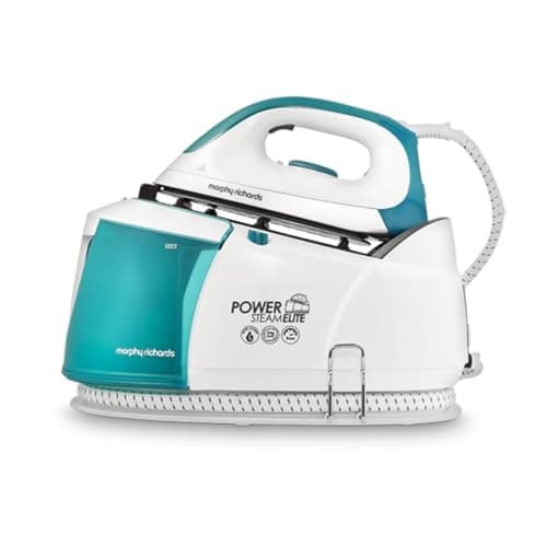 Image of Morphy Richards Power Steam Elite Steam Generator Iron, Ceramic Non-stick Soleplate, Auto Clean, 170g Steam Output, 4.5 Bar, Detachable 1.35L Water Tank, 1.8m Cord, 2400W, White/Green, 332014