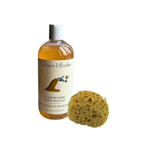 Image of Crabtree & Evelyn Gardeners Bath & Shower Gel 500ml Bundle with Rainbow Gifts Soft Sponge