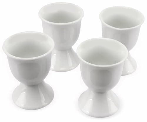 Image of White Porcelain Ceramic Boiled Egg Cup Serving Set Of 4