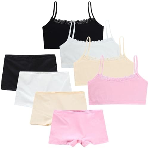 Image of Girls Seamless Sports Bras Sets Cotton Teen Strappy Top Camisole Style Training Underwear with Elastic Shoulder for Kids 7-10 Years / 66-99lb