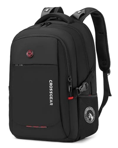 Image of CROSSGEAR 30L Travel Backpack, 17.3 Inch+ Waterproof Laptop Backpack, Multi-pocket, Elastic Shoulder Straps, YKK Zippers, Large Carry On Bag, Lightweight Work Bag for Men and Women, Black