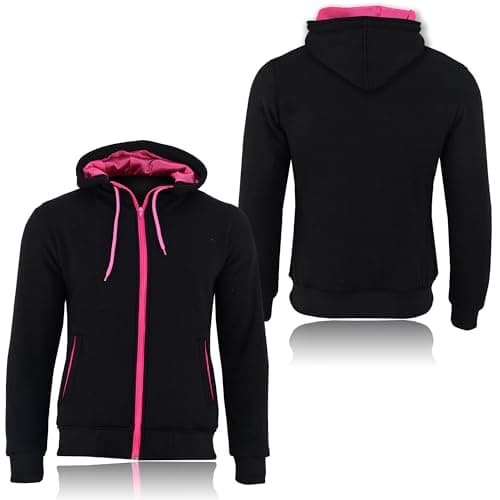 Image of Swift Wear Ladies Motorbike Armoured Fleece Hoodie Removable CE Approved Armour Motorcycle Mesh Lined Zipped Pockets Hood Biker Moto Rider Jacket (UK, Alpha, M, Regular, Regular, Black/Pink)