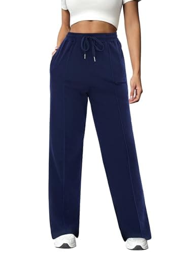Image of Crewhpo Womens Joggers Cotton Tracksuit Bottoms Straight Leg Sweatpants Lounge Pants Sports Trousers with Pockets Drawstring Blue