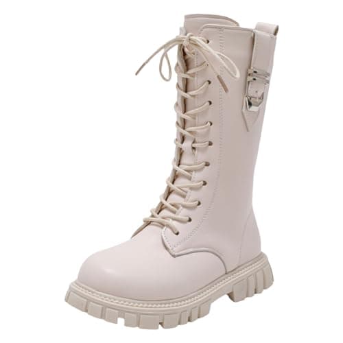 Image of Kids Shoes Comfortable Soft Flat Boots Fashion Princess Lace Up Boots, White, 12 UK Child