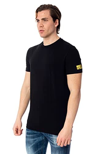 Image of DSQUARED2 Men's Black Casual T-Shirt with Logo Patch Icon on the Sleeve, black, S