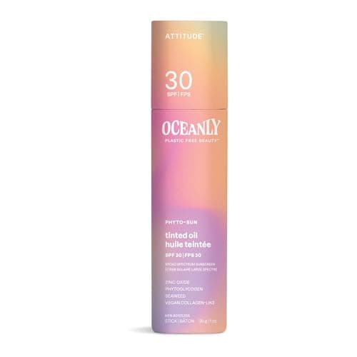 Image of ATTITUDE Oceanly Tinted Oil Stick with SPF 30, EWG Verified, Plastic-Free, Broad Spectrum UVA/UVB Protection with Zinc Oxide, Universal Tint, Unscented, 30 grams