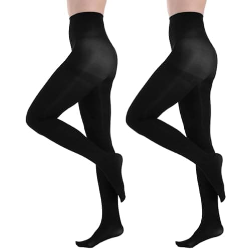 Image of Terilamy 60 Denier Black Tights for Women, 2 Pairs Anti-Snag Base Layer Pantyhose Soft Stretch Velvet Opaque Control Top Ladies Stockings L to XL