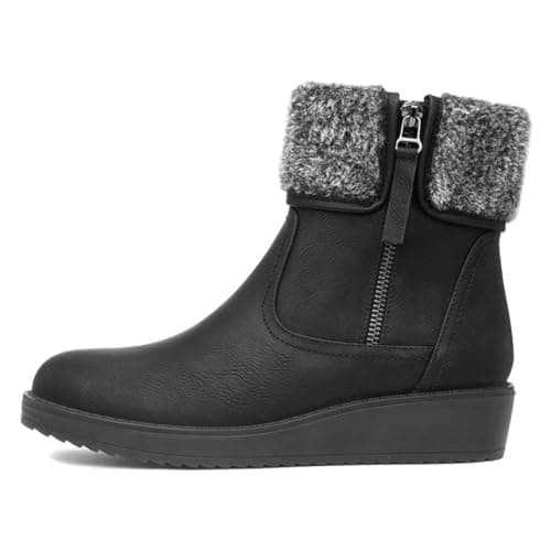 Image of Softlites Womens Black Wedge Faux Fur Ankle Boots - Size 8 UK - Black