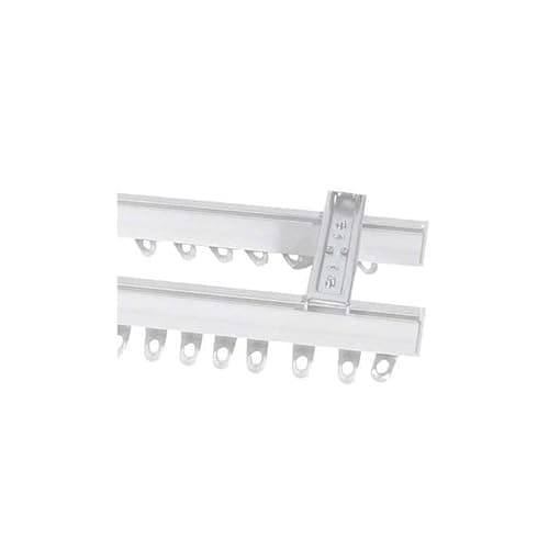 Image of Fineline Double Curtain Track White Ceiling Mounted Heavy Duty Aluminium Bendable Curtain Rails Tracks Set With 83mm Top (Ceiling) Fix Support (400cm (157.4 Inches))