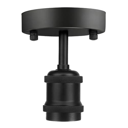 Image of Gbood Single Head Semi Flush Mount Ceiling Light, Retro E27 Lamp Ceramic Holder, Industrial Kitchen Ceiling Light Fixture (Black)