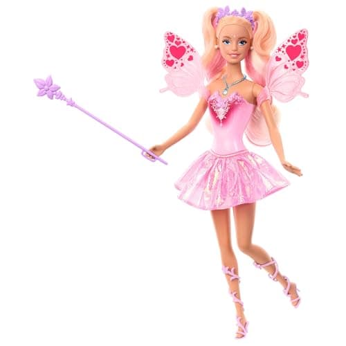 Image of Mattel Barbie Fairy Doll with Toy Wand & Fashion Accessories, Fantasy Theme with Color-Change Fun on Wings & Outfit, JCP76
