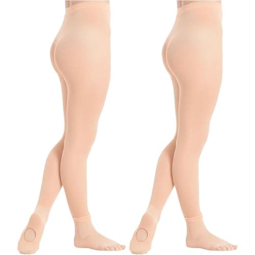 Image of viiotu 2 Pairs Ballet Tights Girls Kids 70 Denier Dance Tights Convertible Stretch Transition Ballet Tights for School Gymnastics Ballet Dancing, (UK, Age, 4 Years, 6 Years, Regular, Pink)