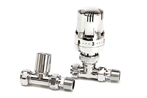 Image of Greened House Haxby Straight Chrome Thermostatic Radiator/Towel Rail Valve 1/2" / 15mm Radiator