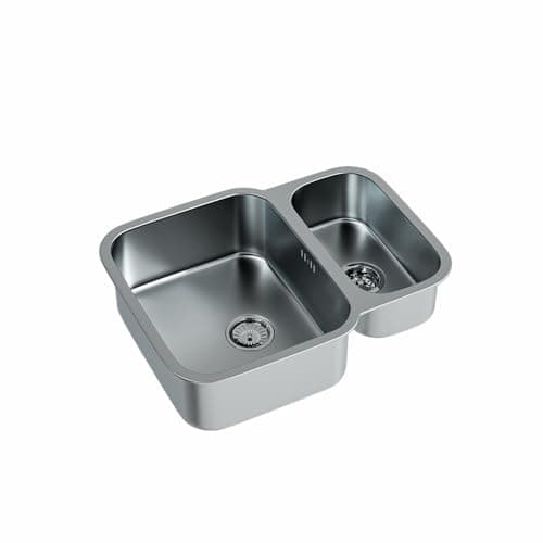 Image of Flode Nur Polished 1.5 Bowl Stainless Steel Undermount Sink - Supplied with Chrome Basket Waste