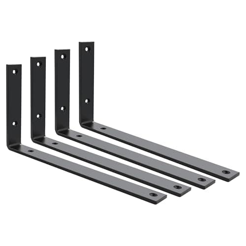 Image of SAYAYO Black Shelf Brackets Heavy Duty 5MM Thick Metal Angle L Brackets for Shelves, Wooden Shelf Bracket & Supports Wall Hanging Corner Brace, 300mm*150mm, 4 Pack