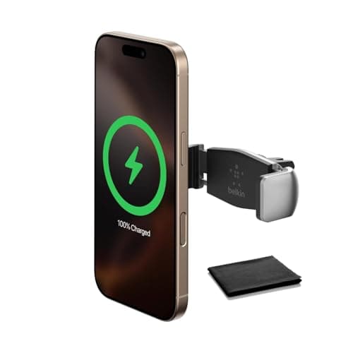 Image of Belkin Universal Car Vent Mount for Smartphones – Secure Adjustable Grip Holder for iPhone, Samsung, Pixel, LG, Rotates 180° for Portrait & Landscape, Cable Management Clip, Black, With Cleaning Cloth