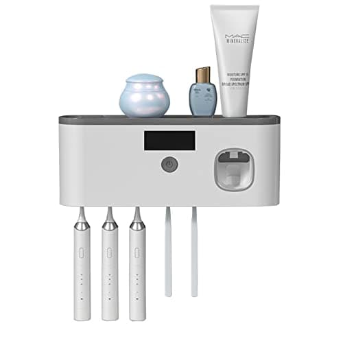Image of Wall Mounted Toothbrush Holder with Toothpaste Dispenser, Electric Toothbrush Holder for Bathroom, Solar Charging and no Drilling Required Smart Clean Toothbrush Organizer with 5 Brush Slots