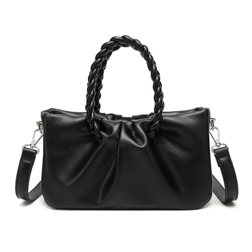 Image of Miss Lulu PU Leather Crossbody Bag with Detachable Adjustable Shoulder Strap Small top-handle bag with Woven Handle (black)