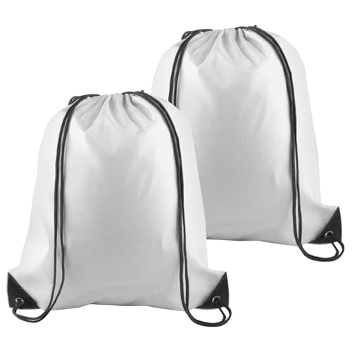 Image of PLULON 2Pcs White Drawstring Bags Bulk Drawstring Backpack String Backpack Cinch Sack Sport Gym Backpack Bags for Yoga Traveling Outdoor Sports