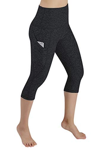 Image of Voqeen Women's High Waist Yoga Pants Capri 3/4 Length Workout Running Leggings with Pockets Tummy Control Fitness Exercise Cropped Tights- Non-See-Through Fabric Grey