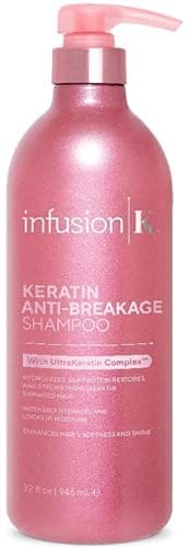 Image of Infusion K Keratin Anti-Breakage Shampoo with UltraKeratin Complex - Strengthens Weak & Damaged Hair | Hydrates & Moisturizes | Color Safe, Paraben, Sulfate, Cruelty Free | USA Made (32 oz)