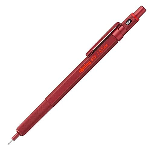 Image of rOtring 600 Mechanical Pencil | 0.5 mm | Red All-Metal Body Propelling Pencil | Non-Slip Knurled Grip & Hexagonal Barrel