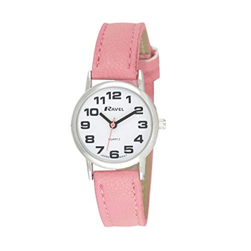 Image of Ravel Women's Easy Read Watch with Big Numbers (Small) - Pink/Silver Tone/White Dial